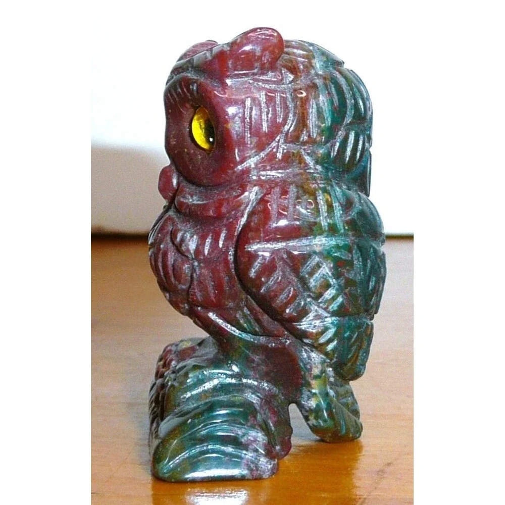 Natural Stone Carved Owl Yellow Eyes ~ Dragon Blood Stone? ~ healing figure 2